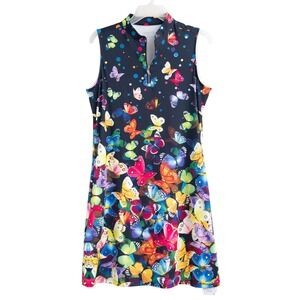 AceGolfs Sz M Golf Dress NWT Colorful Butterfly Print UPF 50+ Athleisure Sporty